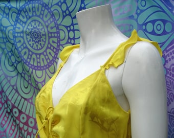 Vintage 1980 Ruche y Ruffle Yellow Salsa Style Dress