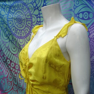 Vintage 1980 Ruche y Ruffle Yellow Salsa Style Dress