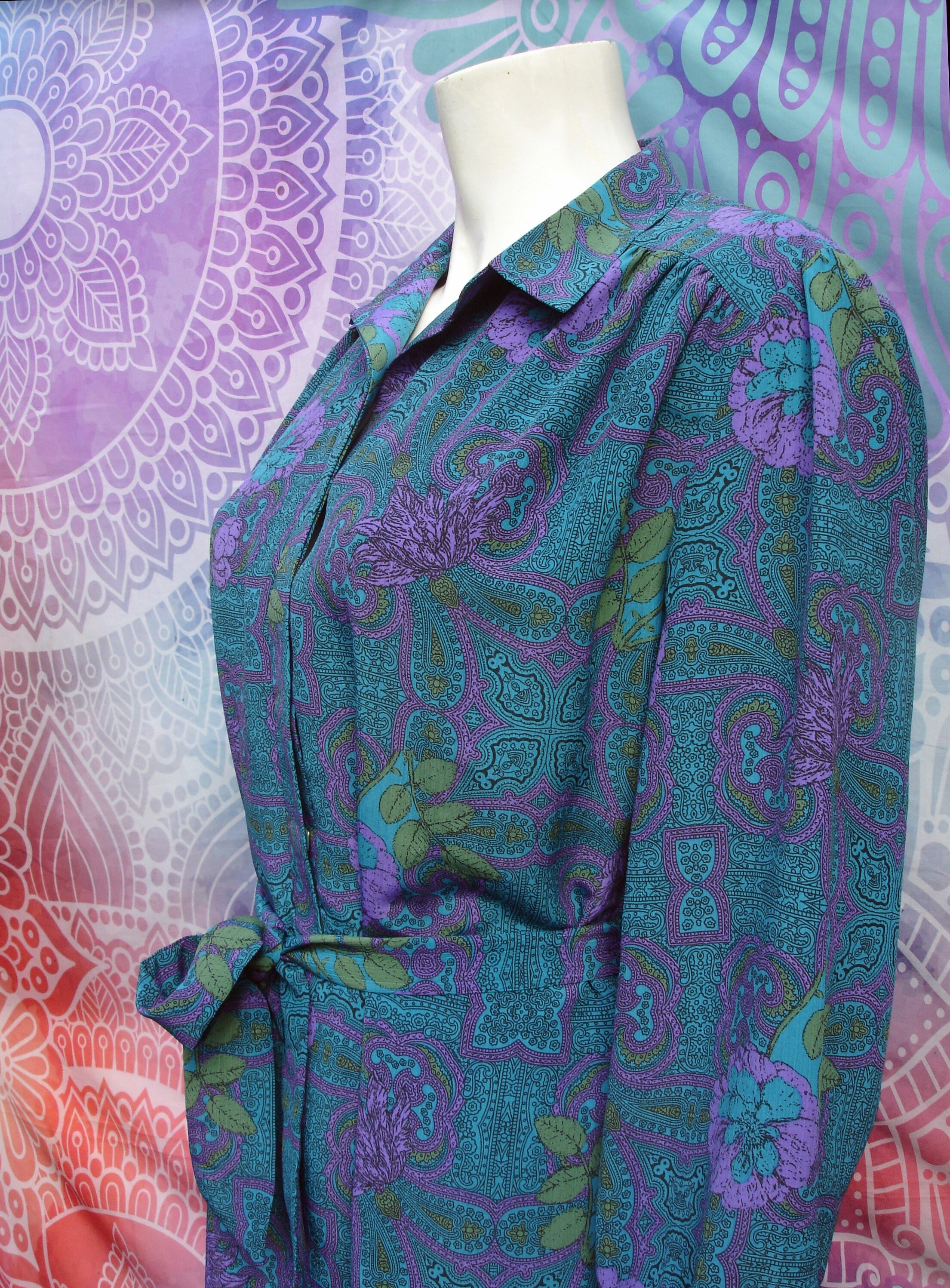 Vintage 1980's Psychedelic Paisley Purple and Teal Shirt Dress by Derofa - Etsy Vintage 1980's Psychedelic Paisley Purple and Teal Shirt Dress by Derofa - Etsy