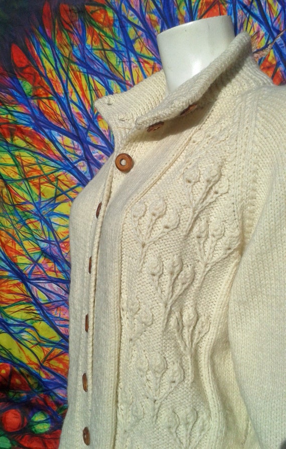Vintage 1970's Handmade Cable Knit Wool Cardigan