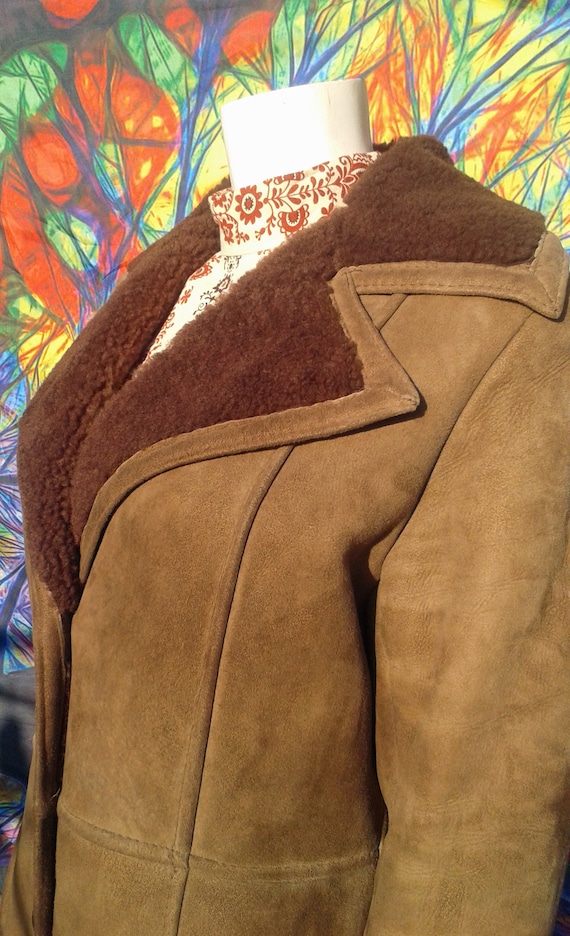 Vintage 1970's Full Length Shearling Coat with Ove