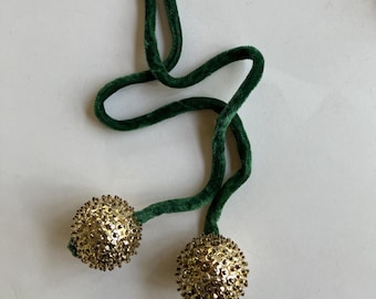 Vintage Gold Sequin Decorated Pom Pom Lariat
