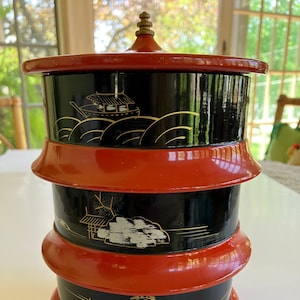 Vintage Lacquered Japanese Snack Tower