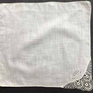 Vintage Handkerchief With Corner Lace and Embroidery