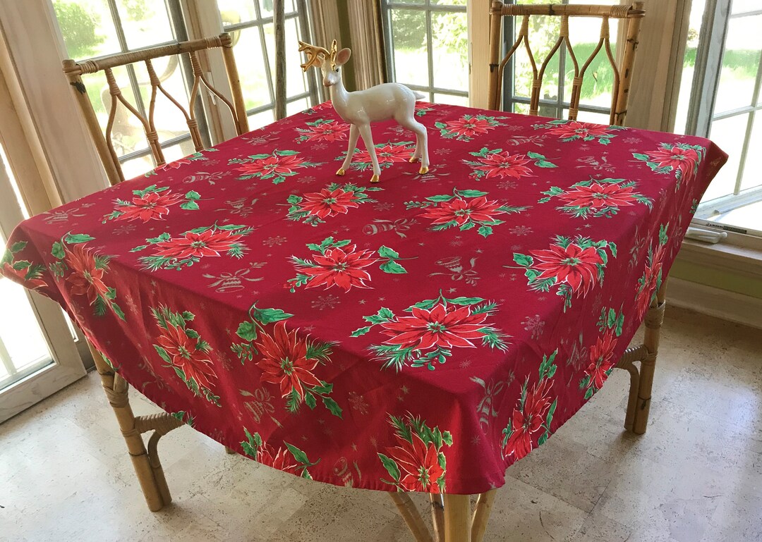 Vintage Round Christmas Tablecloth Etsy