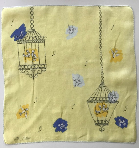 Vintage Erin O'Dell Bird Cage Handkerchief - image 7