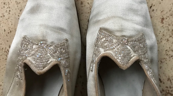 Vintage 20s Wedding Shoes Satin With Irridescent B