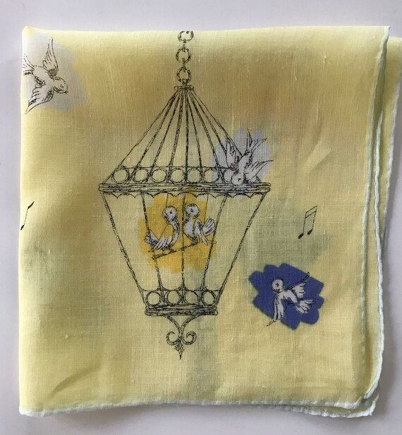 Vintage Erin O'Dell Bird Cage Handkerchief - image 3