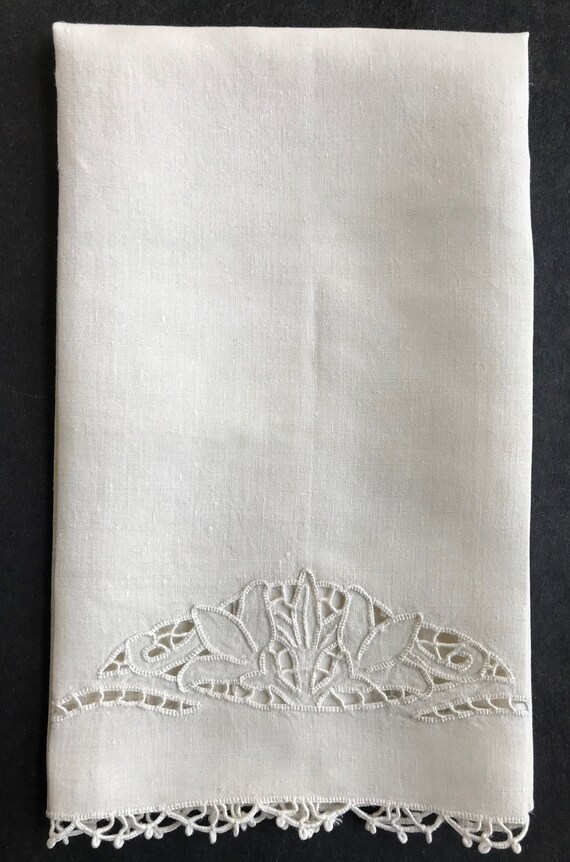 Vintage Linen Guest Hand Towels Cross Stitch Embroidered Pair / Lot Of 2, READ