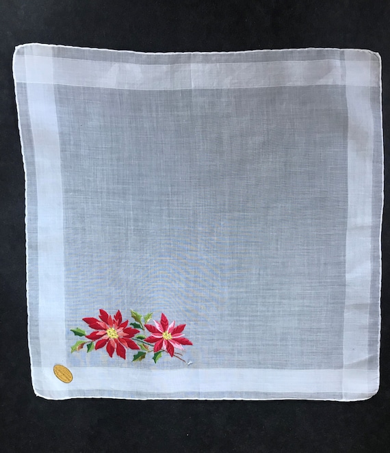Vintage Swiss Poinsettia Handkerchief - image 1