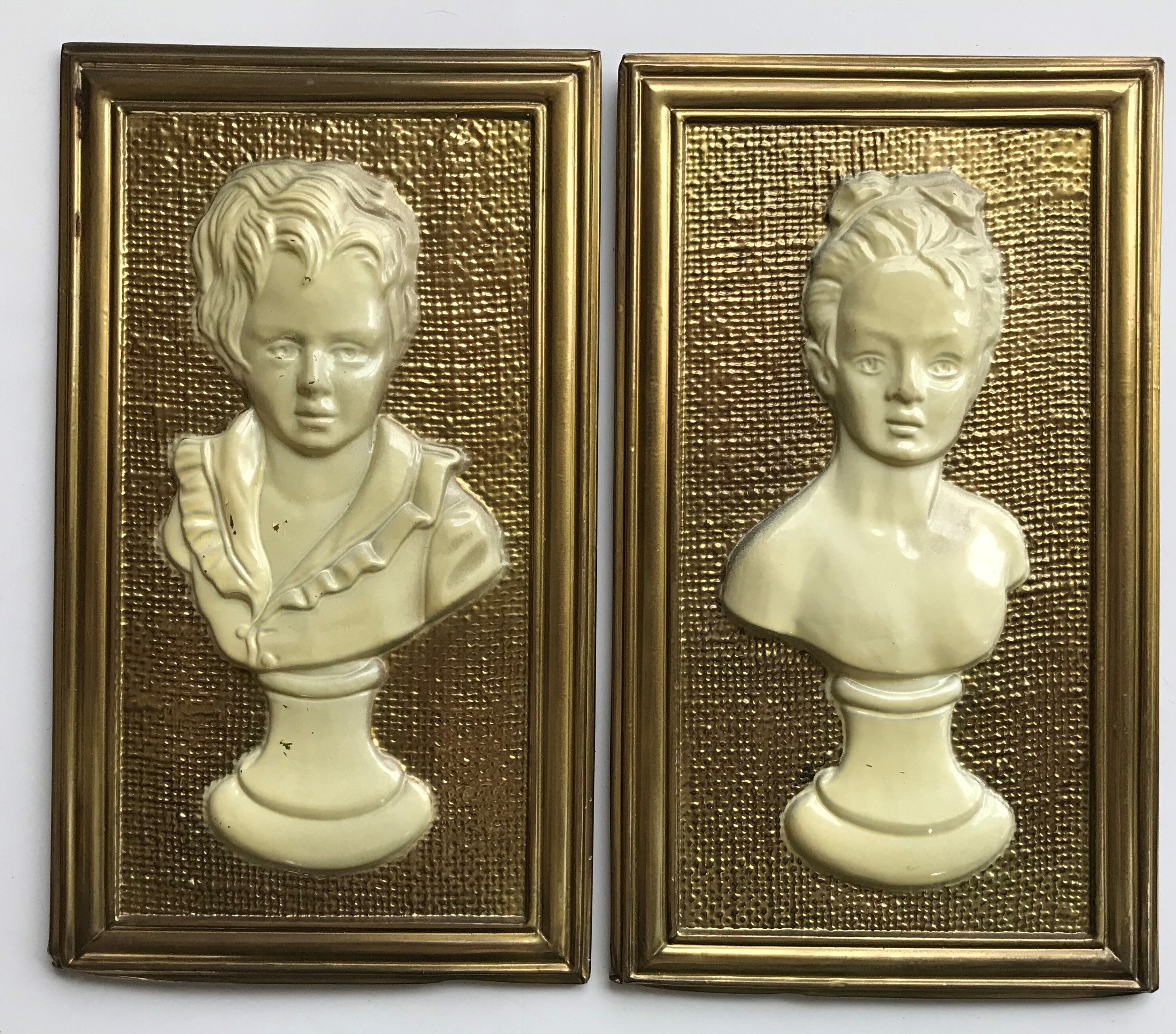 Vintage Pair Of Metal Busts In Relief Wall Plaques Etsy