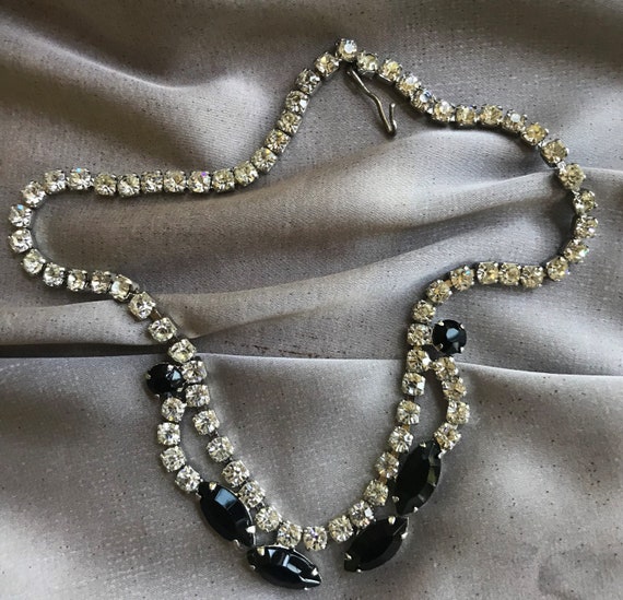 Vintage Black And Clear Rhinestone Necklace And E… - image 9