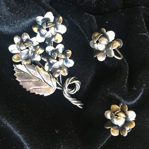 Vintage Sterling Silver Brooch And Earrings
