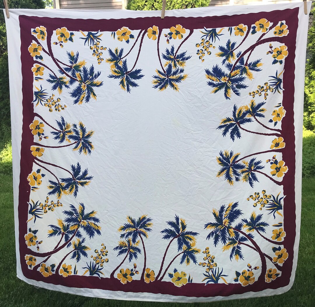 Vintage Tropical Palm Tree Tablecloth Etsy