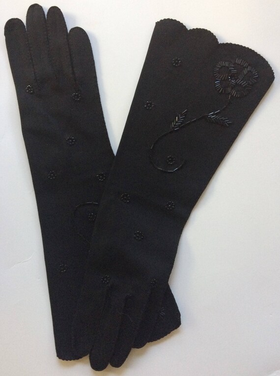 Vintage Black Beaded Evening Gloves - image 6