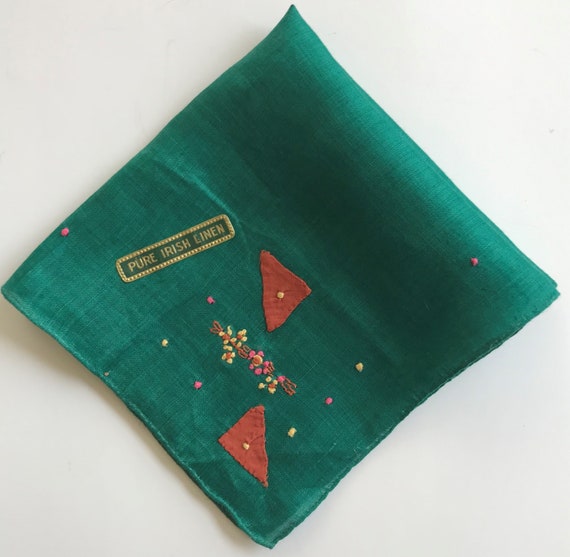 Vintage Green Irish Linen Handkerchief - image 1