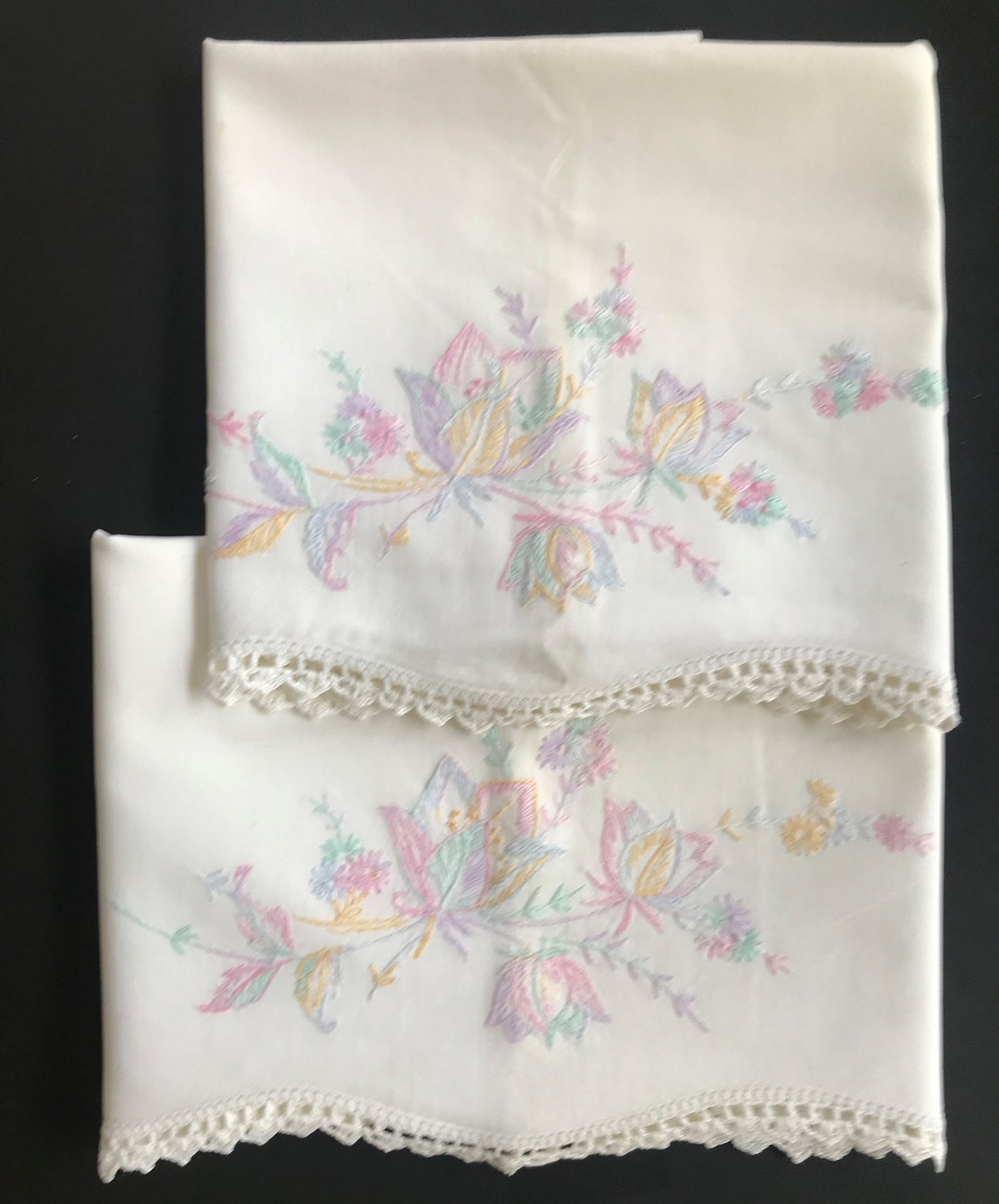 Vintage Embroidered Pillow Cases Etsy