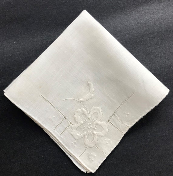 Vintage White On White Applique Handkerchief