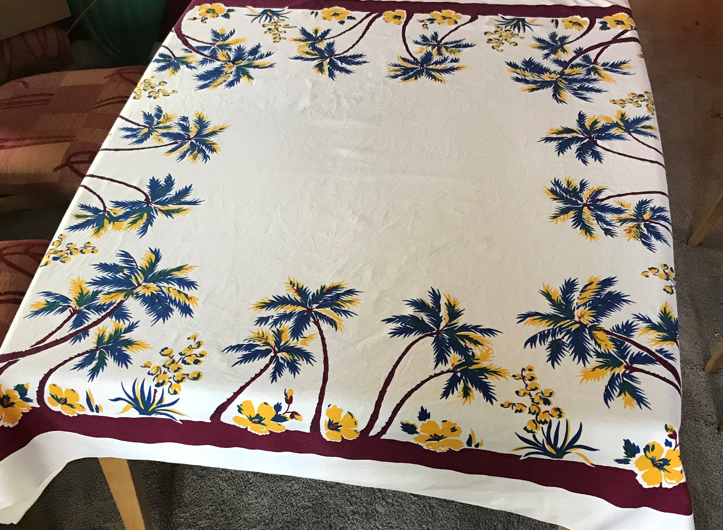 Vintage Tropical Palm Tree Tablecloth Etsy