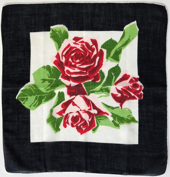 Vintage Red Rose Handkerchief