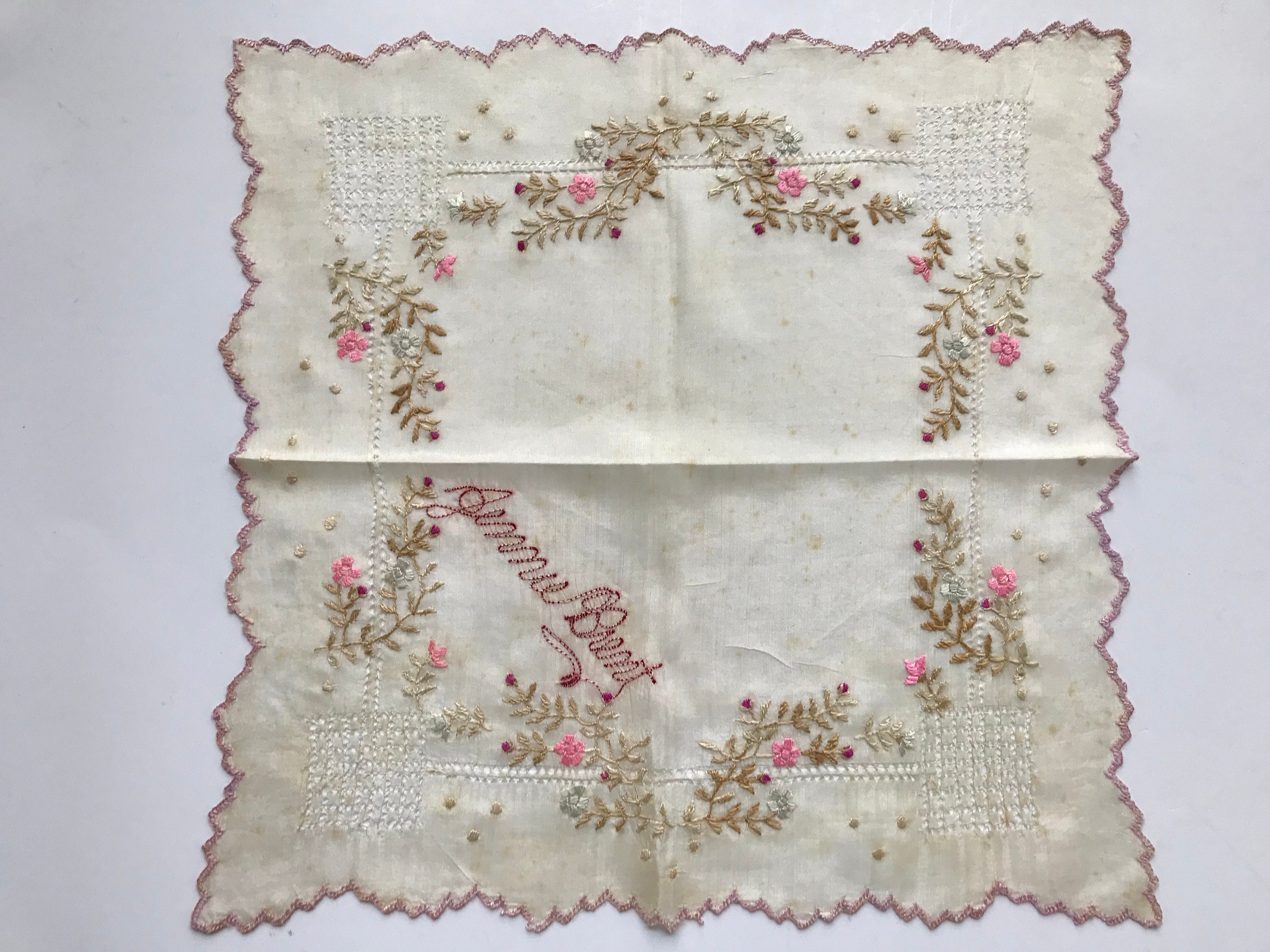 Vintage Silk Handkerchief With Cutwork - Etsy