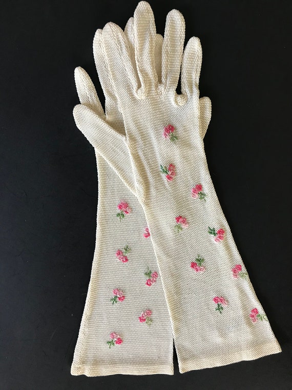 Vintage Van Raalte Stretch Embroidered Gloves