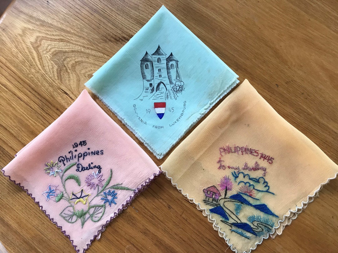 Vintage Three Souvenir Handkerchiefs From 1945 - Etsy