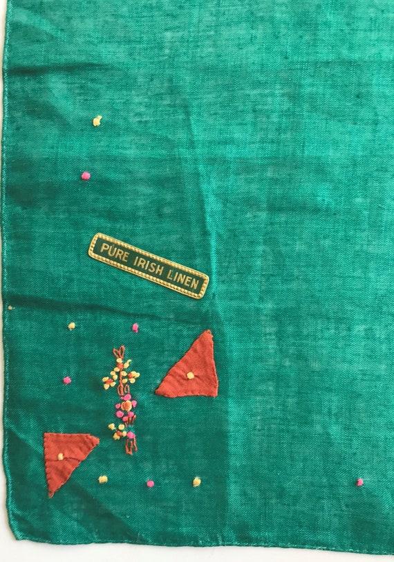 Vintage Green Irish Linen Handkerchief - image 3