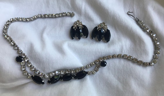 Vintage Black And Clear Rhinestone Necklace And E… - image 8