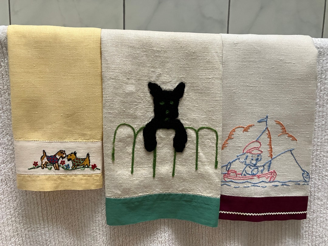 Three Vintage Hand Towels With Dogs Etsy