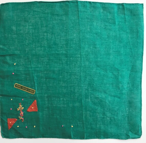 Vintage Green Irish Linen Handkerchief - image 2