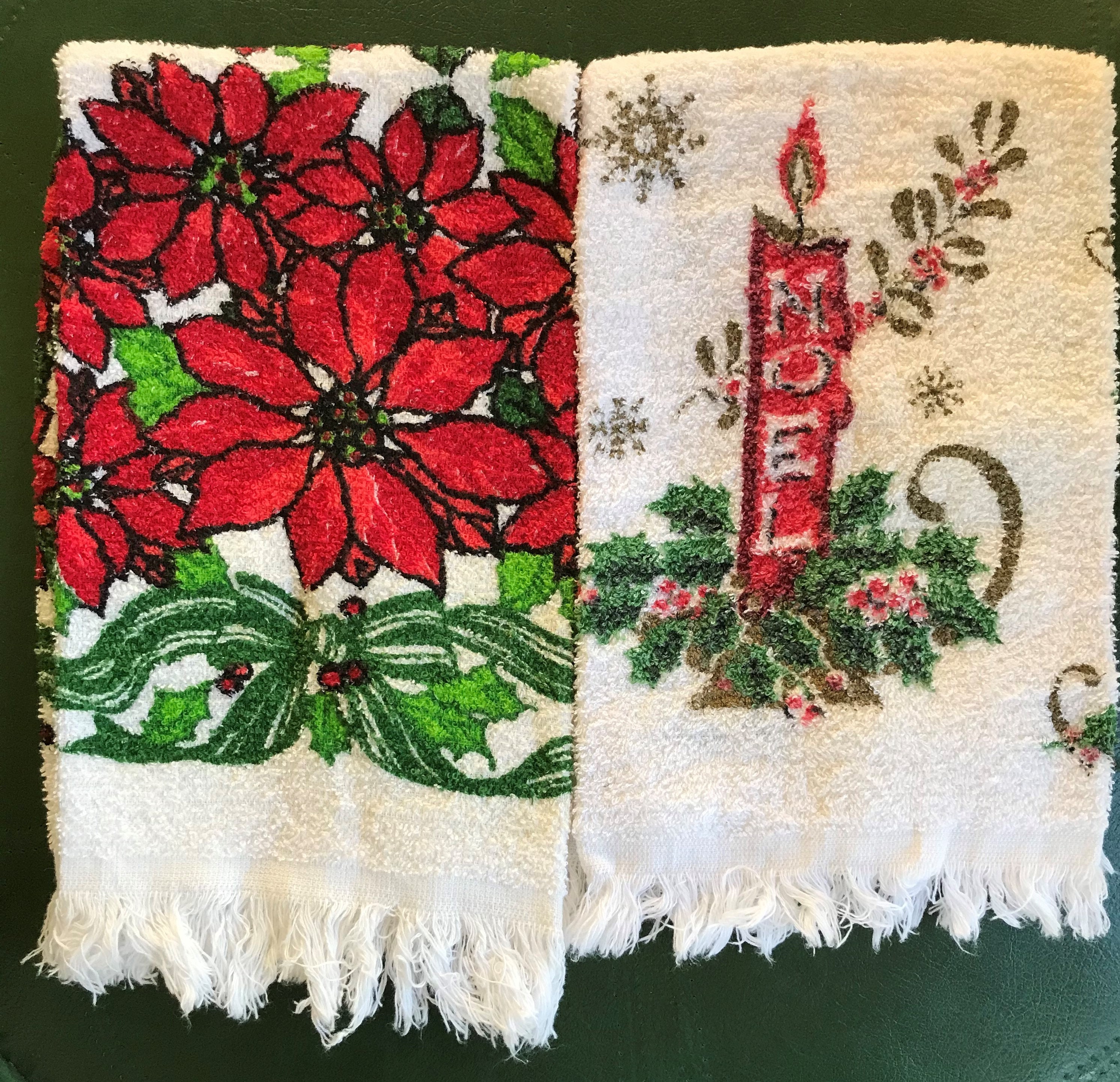 Pack of 2 Embroidered Christmas Terry Kitchen Tea Towels Dish Cloths Ref.  Xmas Star With Linen Basket 