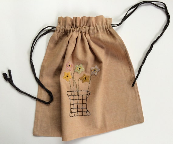 Vintage Brown Drawstring Bag - image 1