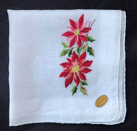 Vintage Swiss Poinsettia Handkerchief - image 4