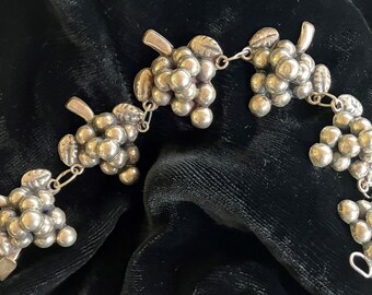 Vintage Mexican Silver Grape Bracelet
