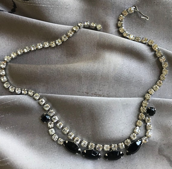 Vintage Black And Clear Rhinestone Necklace And E… - image 3