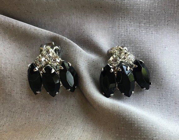 Vintage Black and Clear Rhinestone Necklace and Earrings Etsy