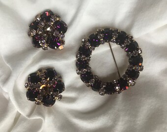 Vintage Purple Brooch And Earrings