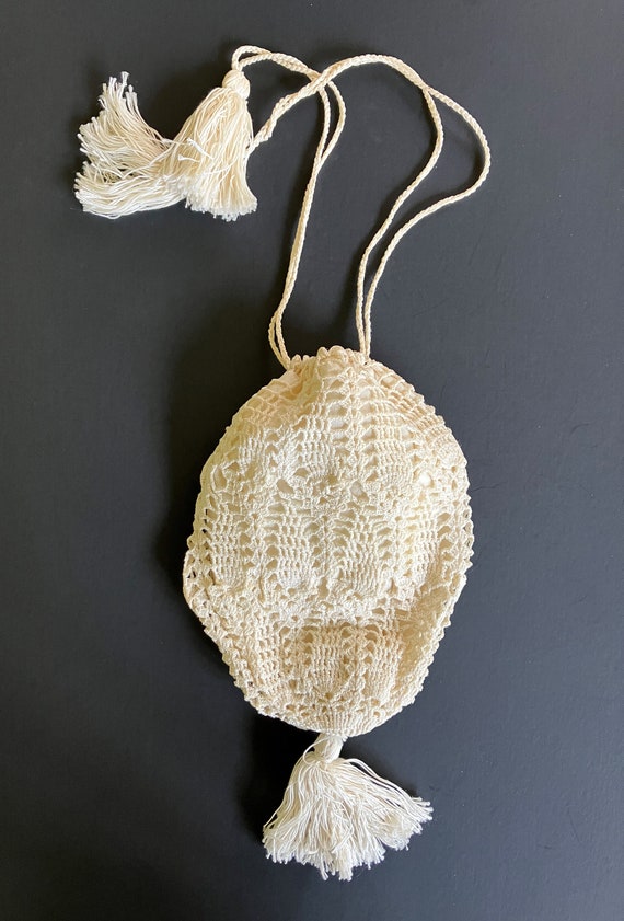 Vintage Crochet Drawstring Bag