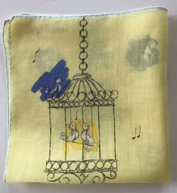 Vintage Erin O'Dell Bird Cage Handkerchief - image 4