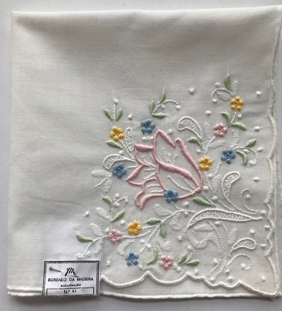 Vintage Madeira Flowered Handkerchief