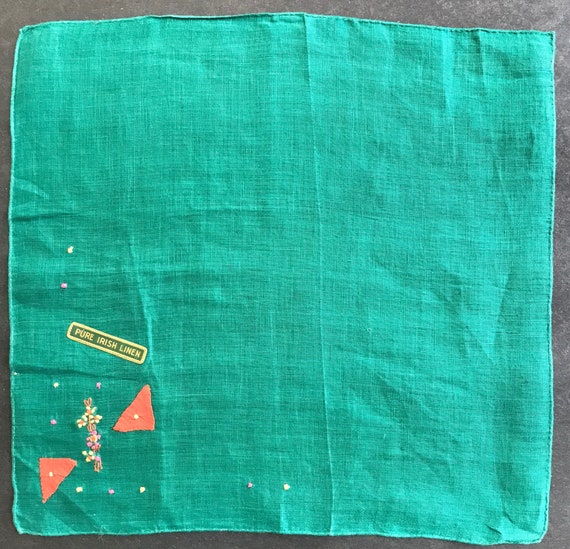 Vintage Green Irish Linen Handkerchief - image 5