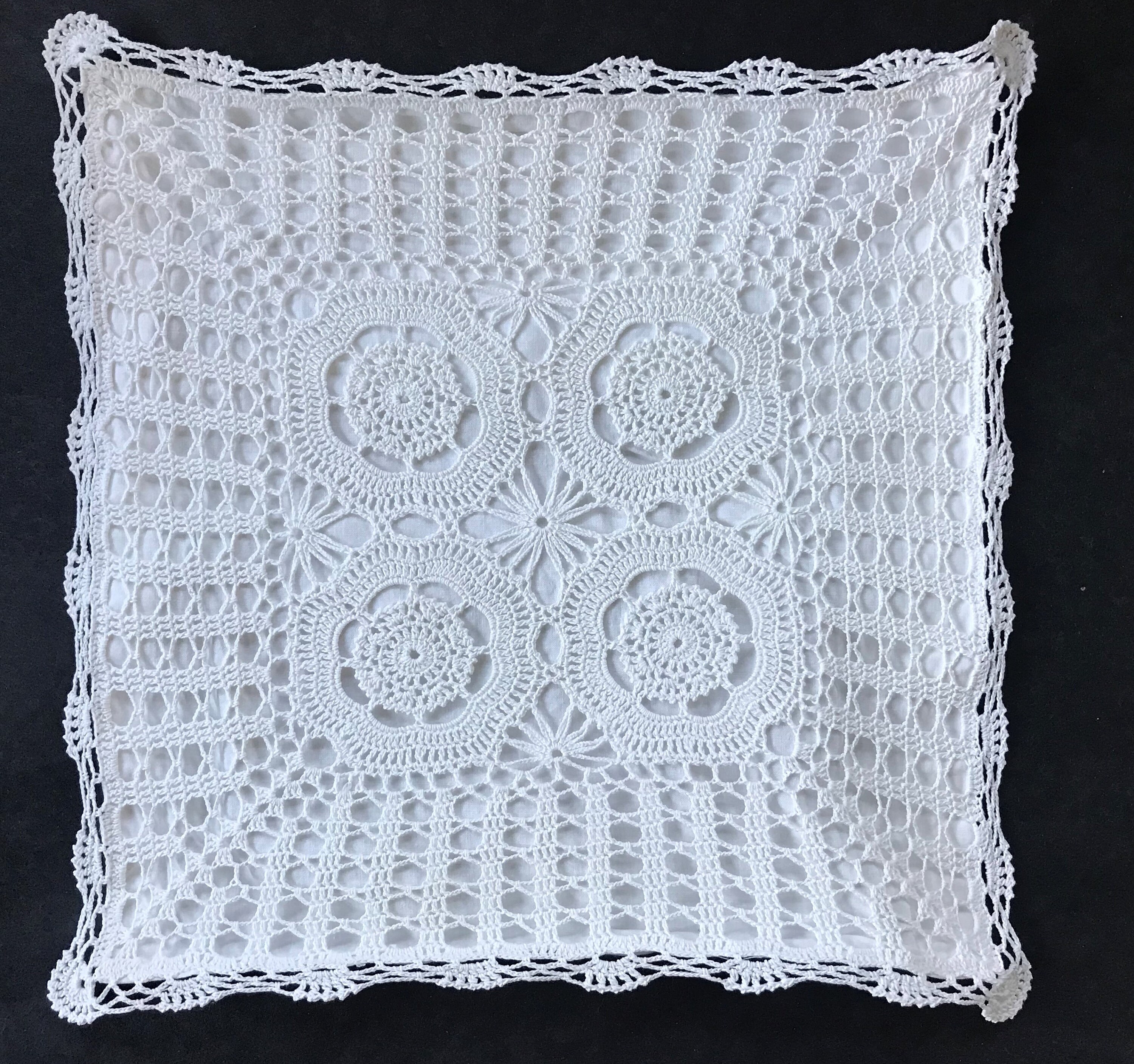 Vintage White Crocheted Pillow Cover Etsy