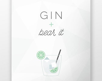 Gin + Bear It - Punny Printable Geometric Gin & Tonic Cocktail Wall Print - DIGITAL DOWNLOAD