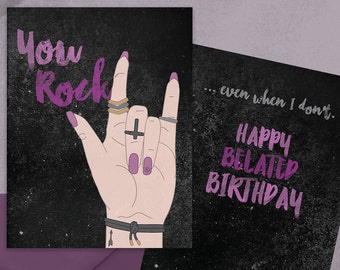 You Rock – Belated Birthday Card For Her –DIGITAL DOWNLOAD