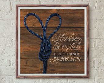 Personalized Punny Wedding Print - Tied the Knot - Heart Rope Rock Climbing Design - Customizable Digital Printable