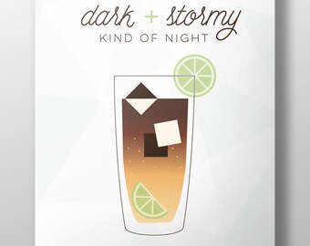 Dark 'n' Stormy Kind of Night - Punny Printable Geometric Rum Cocktail Wall Print - DIGITAL DOWNLOAD