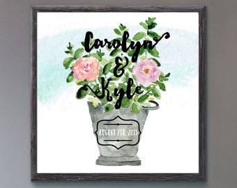 Personalized Wedding Print - Watercolour Flowers Design - Customizable Digital Printable