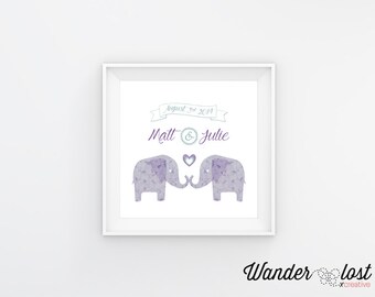 Personalized Wedding Print - Elephants Design - Customizable Digital Printable