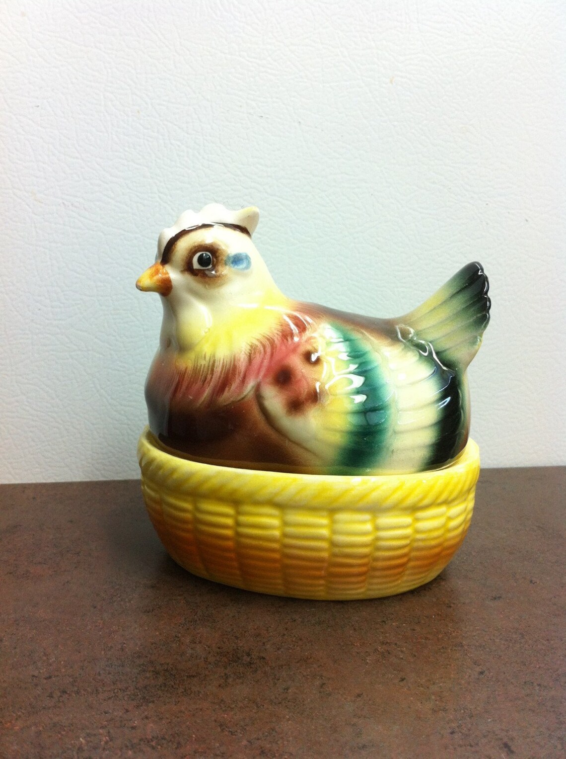 Vintage Egg Holder Ceramic Chicken on Basket Hen Egg Etsy